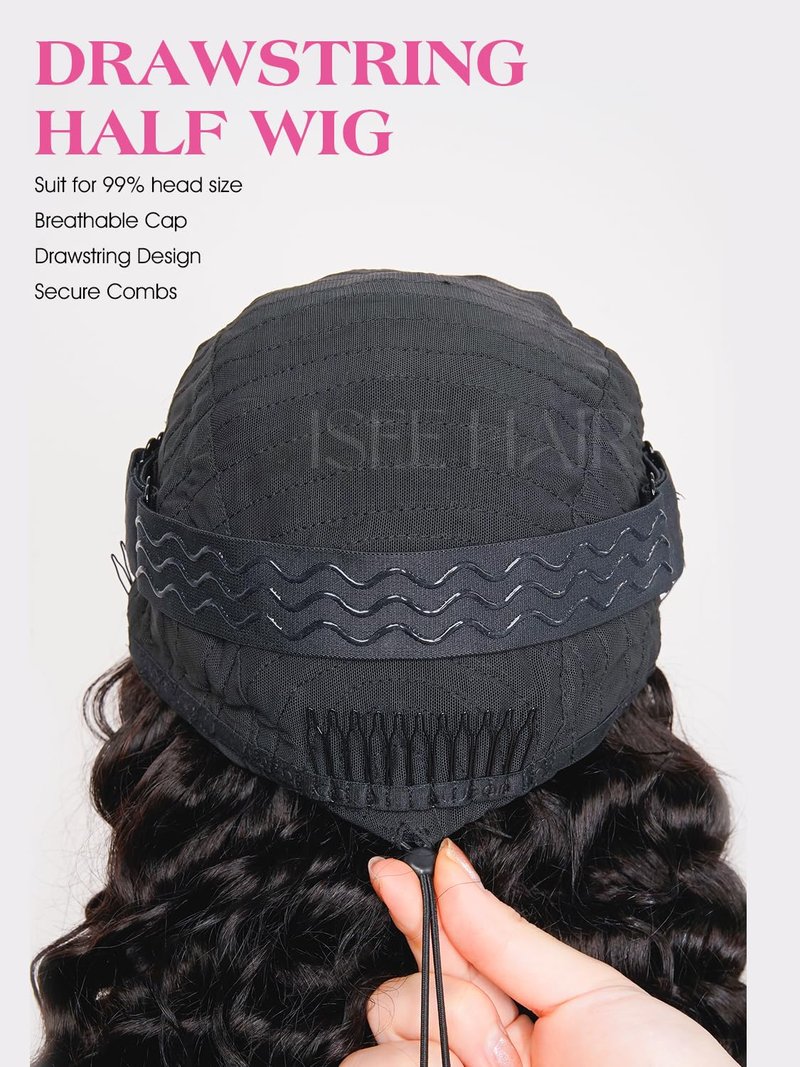 ISEE Half Wig - Human Hair Loose Deep Wave | 180% Density, Beginner-Friendly, 26 Inch