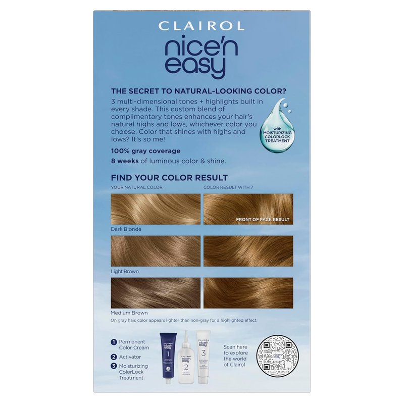 Clairol Nice'n Easy Permanent Hair Dye, 7 Dark Blonde | 100% Gray Coverage | Long‑Lasting, Natural‑Looking Color & Shine | Pack of 1