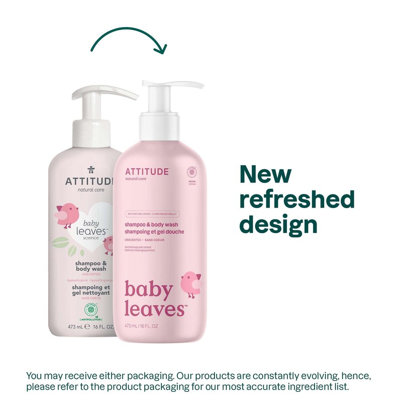 ATTITUDE Baby 2-in-1 Shampoo & Body Wash, EWG Verified, Fragrance Free & Dermatologically Tested, Vegan, Unscented, 16 Fl Oz (Pack of 6)