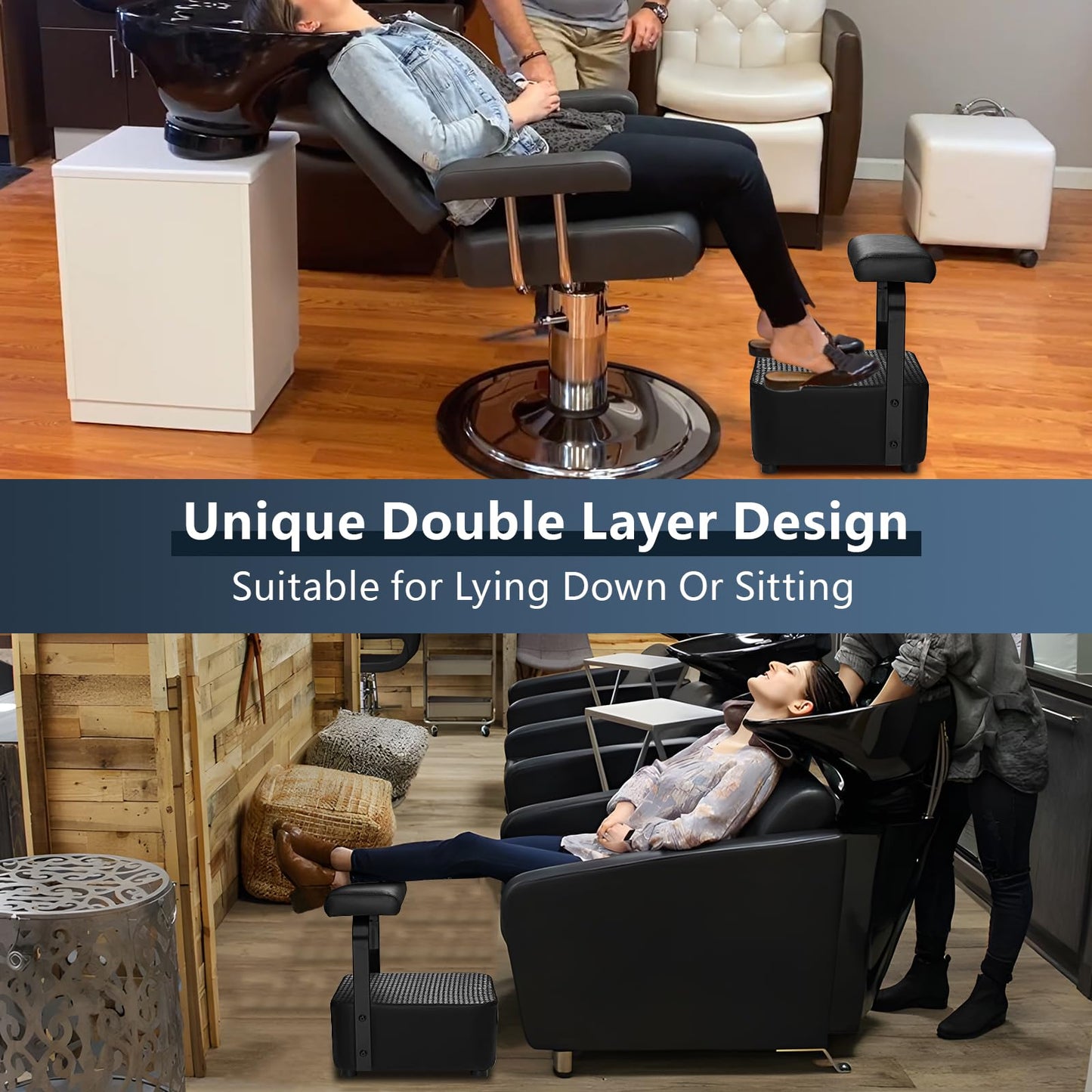 TONESLY Independent Footrest for Backwash Beauty Spa Shampoo Bowl and Chair Set,Footstool for Spa Beauty, Ottoman for Shampoo Station Chair in Salon and Spa (Black)