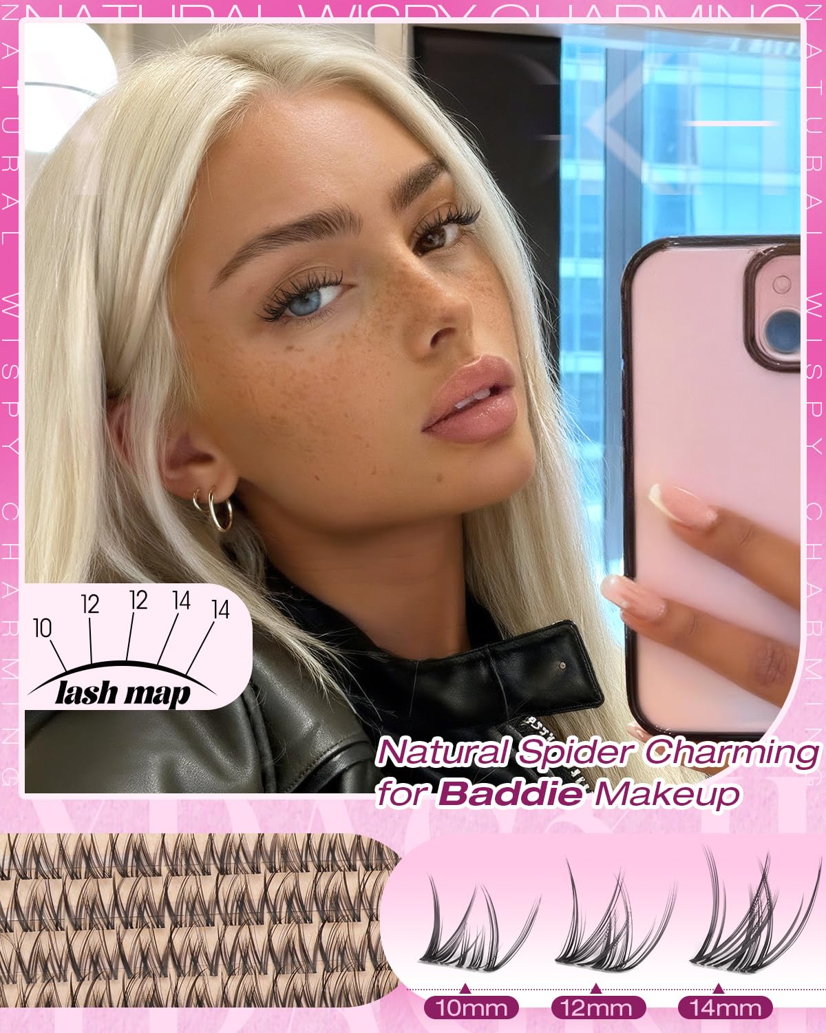 Spider Lash Clusters Breeze Ghost Lashes Vibe Wispy Lash Extension Short Eyelash Clusters 10-14mm Natural Individual Lashes with Clear Band CC Curly DIY Salon Cluster Eyelash Extensions