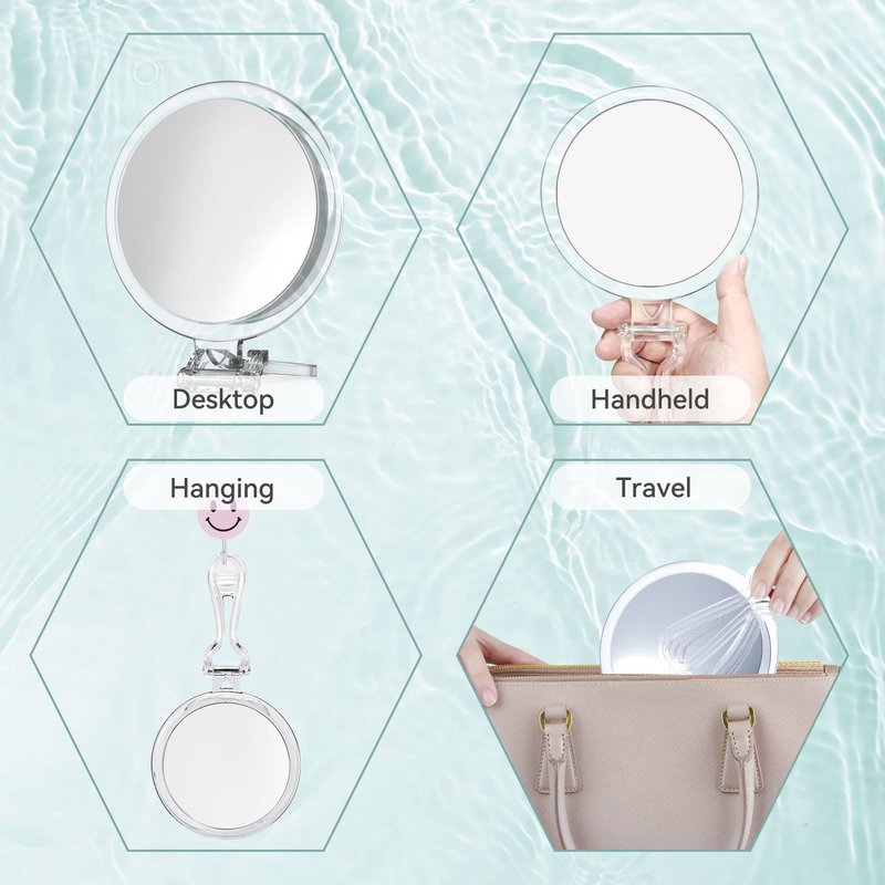 B Beauty Planet 30X Magnifying Mirror, Round Plastic Frame, Tabletop Mount, 30X/1X Magnification, Handheld Mirror for Travel, Makeup Application