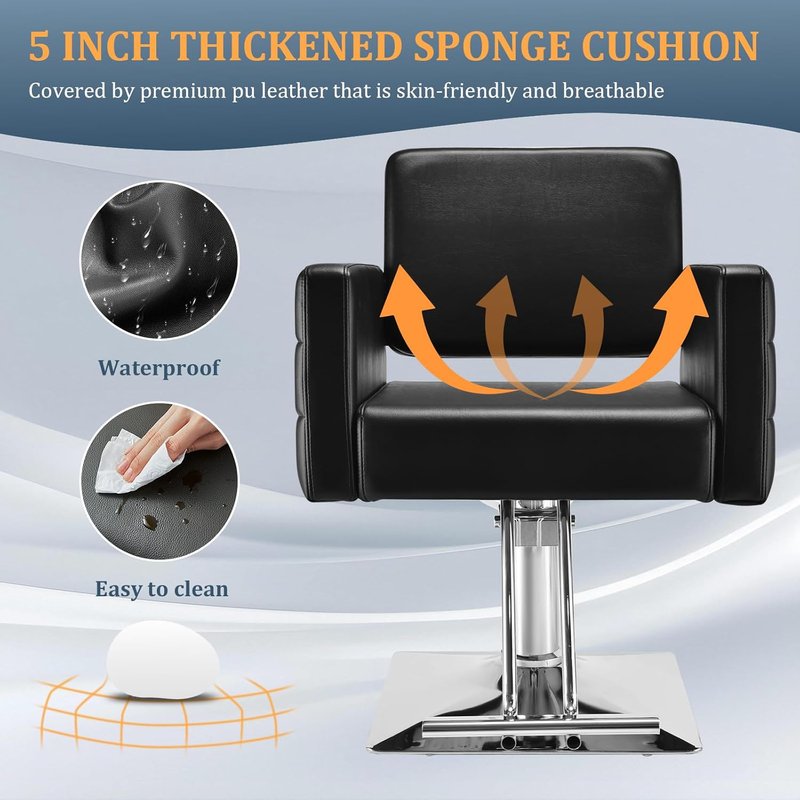 Barber Salon Chair - Heavy Duty Hydraulic Pump, 330 Lbs Capacity | Adjustable Height, 360° Swivel, Soft Leather (Black)