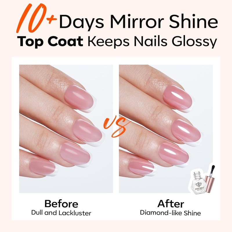 Modelones Jelly Nail Polish Set - Includes 2 No Wipe Top Coat & Base Coat | Vibrant Colors