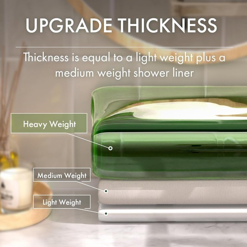 AmazerBath Hookless Shower Curtain Liner - 100% EVA Heavy Duty, 72x75 Clear Green with 3 Weights