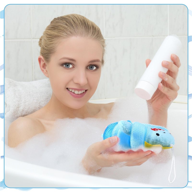Tatuo 4 Pcs Animal Bath Loofahs Kids Body Loofah Cartoon Shower Cute Bath Sponge Pouf Body Scrubbers Mesh Sponge for Toddler Children Boys Girls Shower Baby Washing Exfoliating (Boys)
