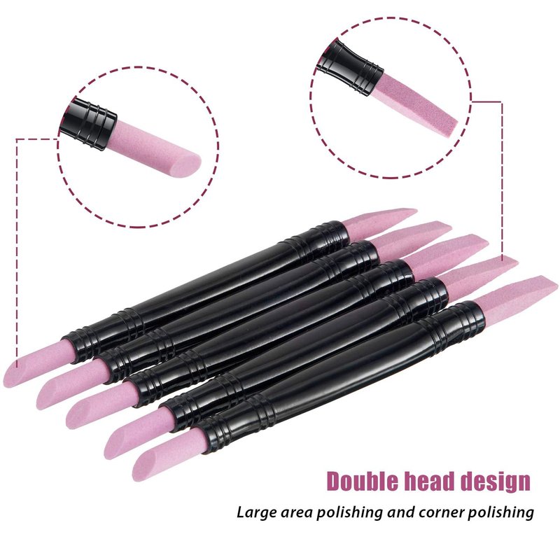 5 Pieces Pumice Stone Nail File Polishing Pen Stick Double-Headed Cuticle Pusher Remover Trimmer Buffer Pen Art Tools Household Beauty Salon Peeling Dead Skin Repairing