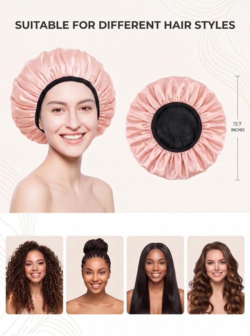 Aquior Shower Cap,Shower Cap for Women Reusable, Triple Layer Waterproof Bath Cap,Silky Satin Outer Layer Terry Lining, Extra Large for Women Long Hair(Champagne)