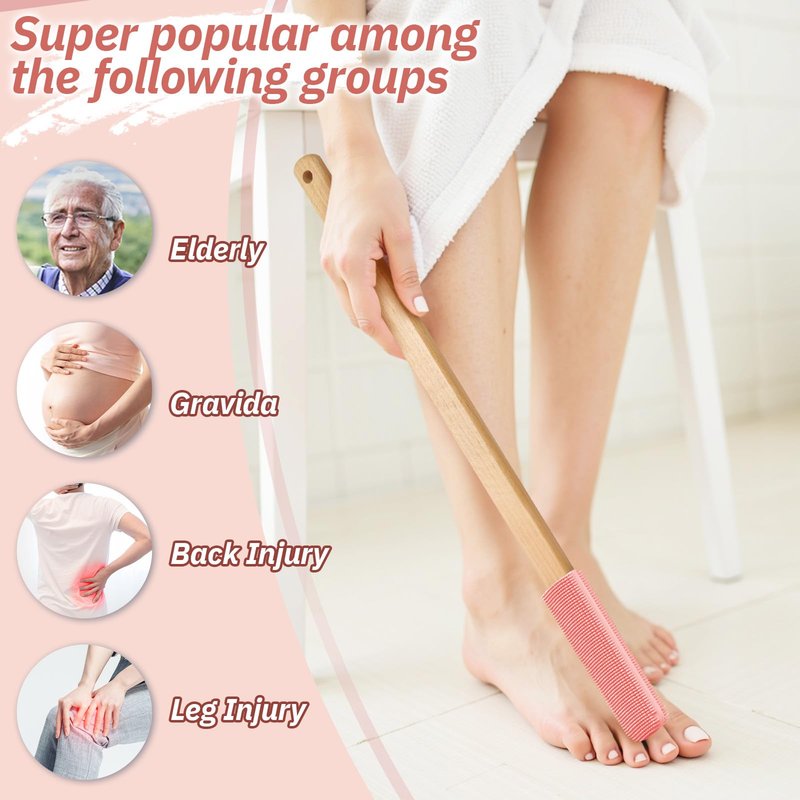 ELFRhino Long Handle Toe Gap Cleaning Brush+Body Shower Brush+Foot Grinder, Silicone Foot Scrubber for Shower, Feet Cleaner Scrub Foot Care for Seniors,Elderly, Men and Women,Pink