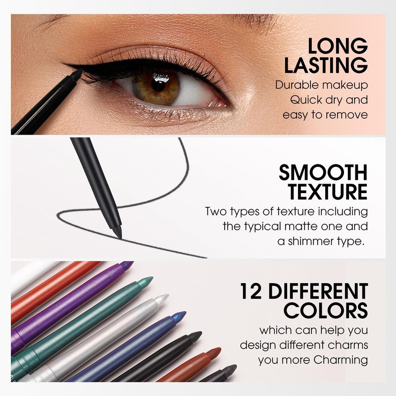 Erinde Starry Black Gel Eyeliner Pencil Waterproof, Retractable Cream Eyeliner Eye Liner Makeup, Long-Wearing, Ultra-Smooth, Smudge-Proof, Vegan & Cruelty-Free, 12 Starry Black