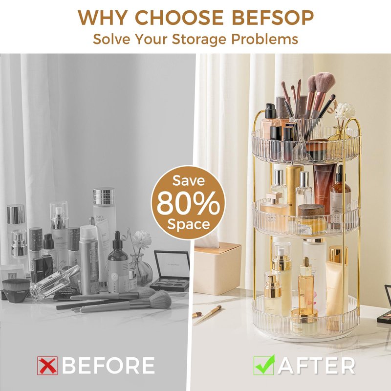 360° Rotating Makeup Organizer, Upgraded 3 Tier Skincare Perfume Organizers for Women, Bathroom Organizer Countertop, Clear Cosmetic Dresser Organizer with Makeup Brush Holder, Sink&Counte (Clear)