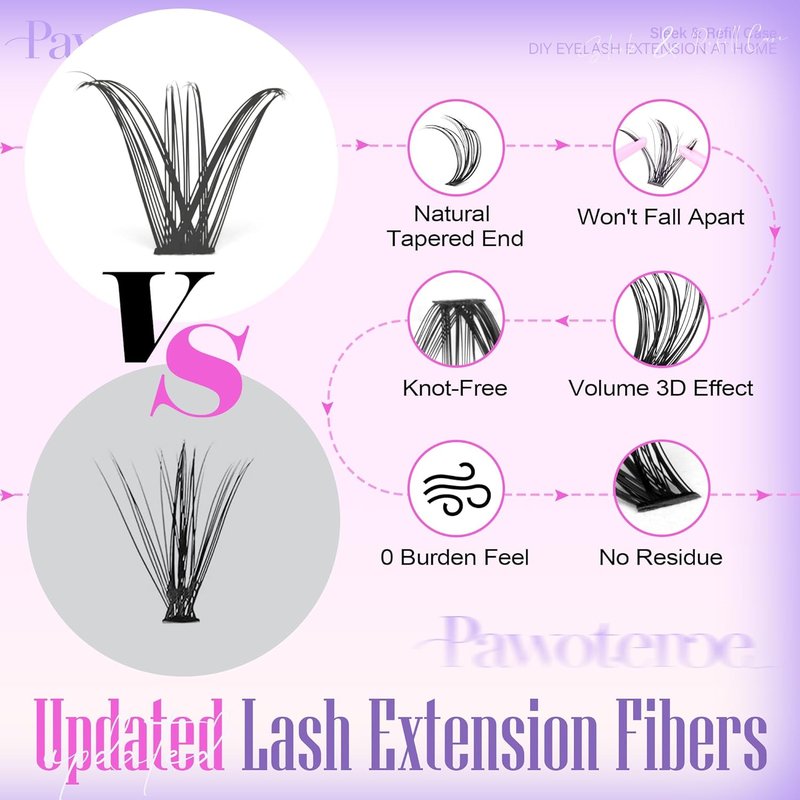 Pawotence Lash Clusters 200pcs Individual Lashes 30D Cluster Eyelash Extensions 11-16mm Eyelash Clusters Lash Extensions for Self Application (30D, 0.07D, 11-16mm Refill)