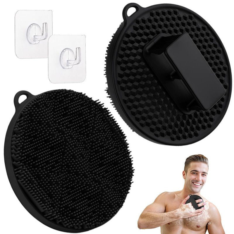 GEENOA Silicone Body Scrubber 2PCS, Exfoliating Body Scrubber Shower Scrubber with Dense Bristles and Comfort Handle, Silicone Loofah Body Buffer for Good-Lathering & Deep-Cleansing(Blackx2)