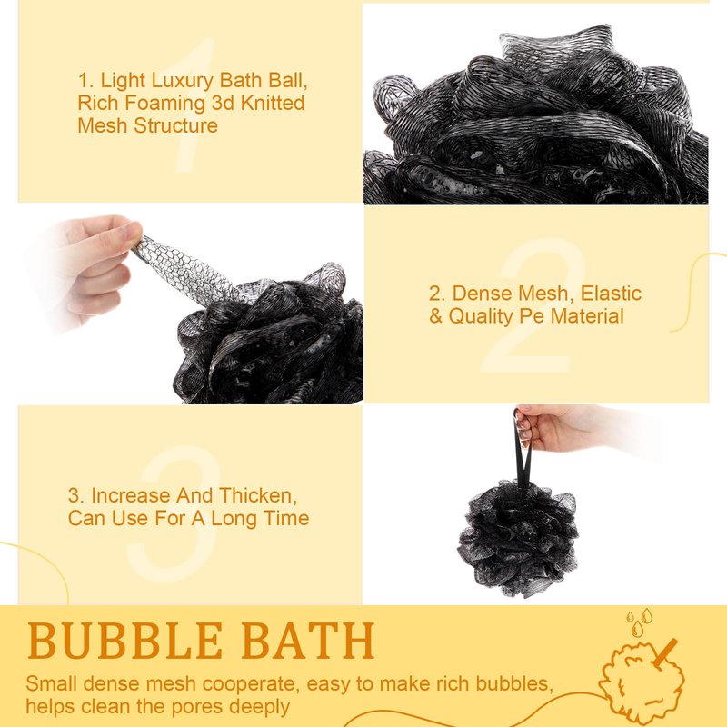 FuWeave 12 Pcs Christmas Bath Loofah Sponge Red Green Loofah Exfoliating Body Scrubber Shower Sponge 50g Mesh Shower Pouf Balls Gift Set for Women Men Bathing Accessories(Gold and Black)