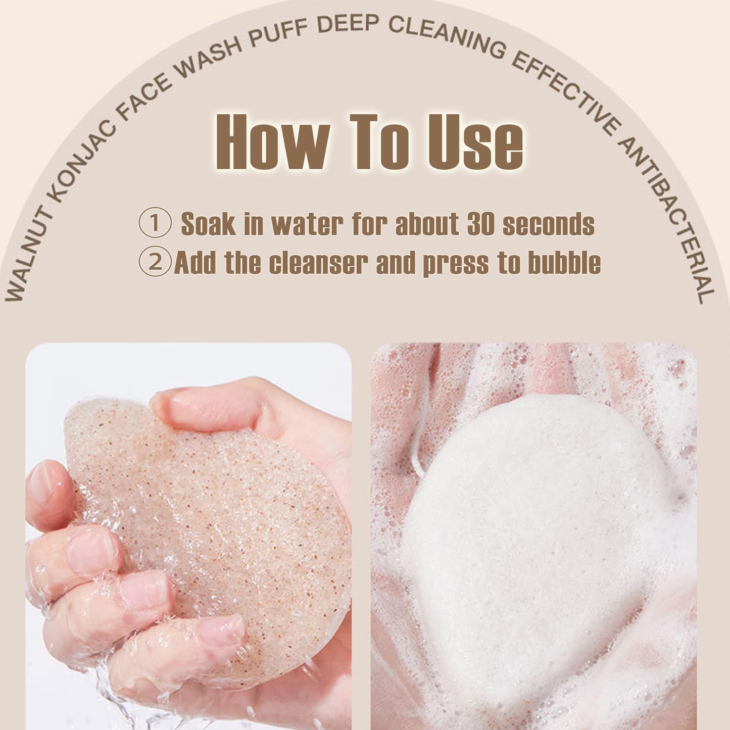 Zabiltro Natural Walnut Konjac Facial Sponges - Waterdrop- for Gentle Face Cleansing and Exfoliation Eco-Friendly - Skincare Face Body Washing Cleaning - with Walnut + Konjac,1pc.