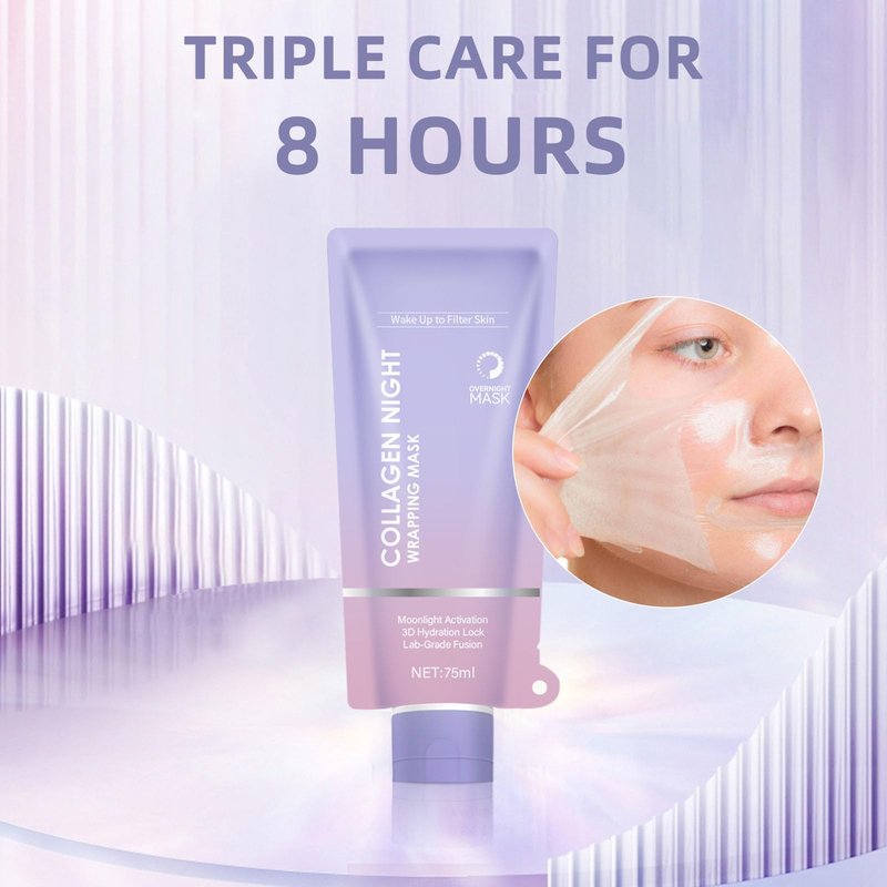 Collagen Night Wrapping Mask | Overnight Peel Off Facial Mask for Deep Hydration & Skin Firming | Reduces Sagging & Dullness, Moisturizes & Tightens | Includes Brush | Anti-Aging Skin Care (1pc)
