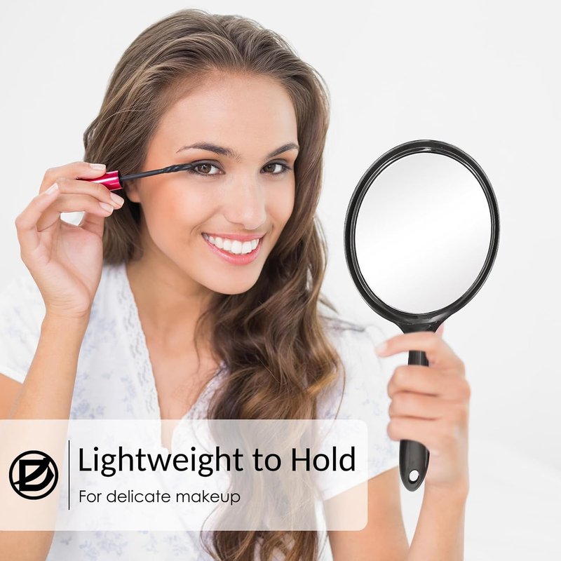 Handheld Mirror - Large Double-Sided Magnifying Makeup Mirror | 5.4" W x 10.4" L, Rounded Black Design