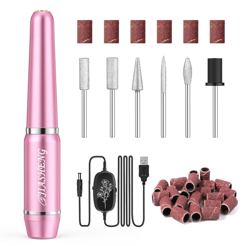 JIASHENG USB Electric Nail Drill - Portable Nail File for Acrylic & Gel Nails | Professional Manicure Kit in Pink