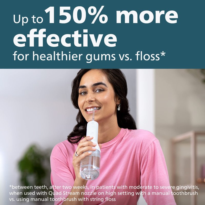 Philips Sonicare Cordless Power Flosser 3000, Water Flosser with Innovative Quad Stream Technology, Oral Irrigator with 2 Flossing Modes and 3 Intensity Levels, Ergonomic Design, White, HX3806/21