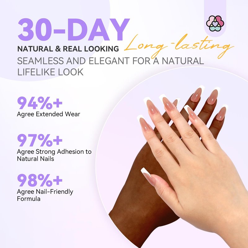SAVILAND Press On Nails for Women: Long Square 160PCS Natural Acrylic Press On Nails Nude French Tip Nails Sturdy & Long-lasting Press on Nails Soft Gel Nail Tips for Extension DIY Nail Art