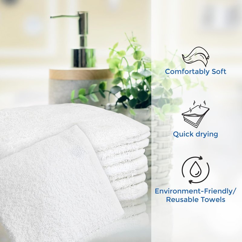 Crystal Ridge Cotton Wash Cloths 12 Pack - Washcloths for Showering, Face and Body, Soft and Highly Absorbent Multipurpose Towels for Bathroom, Kitchen, Spa and Gym - Wash Rags 12 x12 (White)