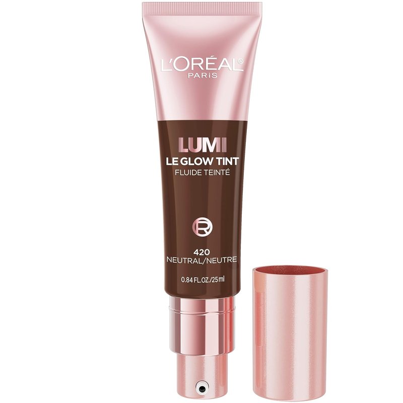 L'Oreal Paris Lumi Le Glow Skin Tint - Lightweight Water-Based Tinted Serum with Foundation Coverage | Neutral 420, 0.85 Fl Oz
