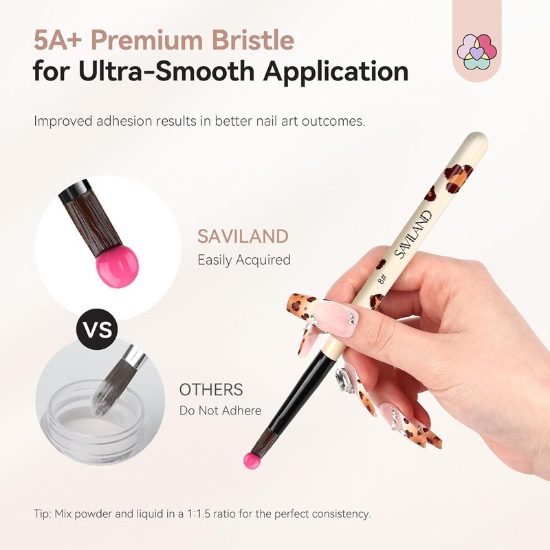SAVILAND Acrylic Nail Brush Set - 3Pcs Leopard Print for Beginners | Sizes 8/10/14, Professional Nail Art Tools