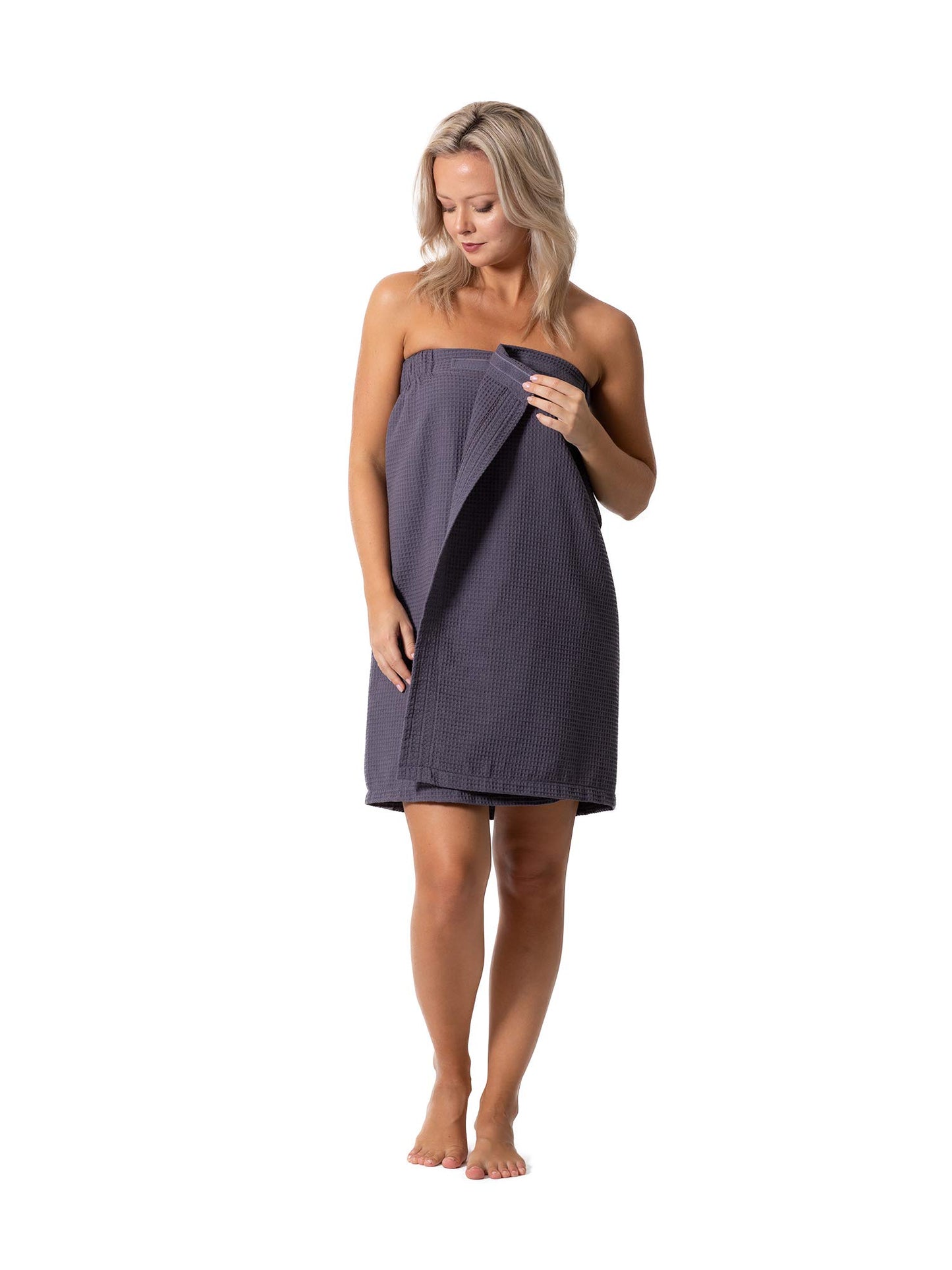 Turkish Linen Women’s Waffle Spa Body Wrap with Adjustable Closure (One Size, Gray)