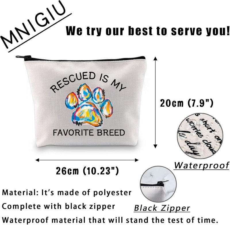 MNIGIU Makeup Zipper Bag - Rescued Is My Favorite Breed | Perfect Gift for Dog Moms