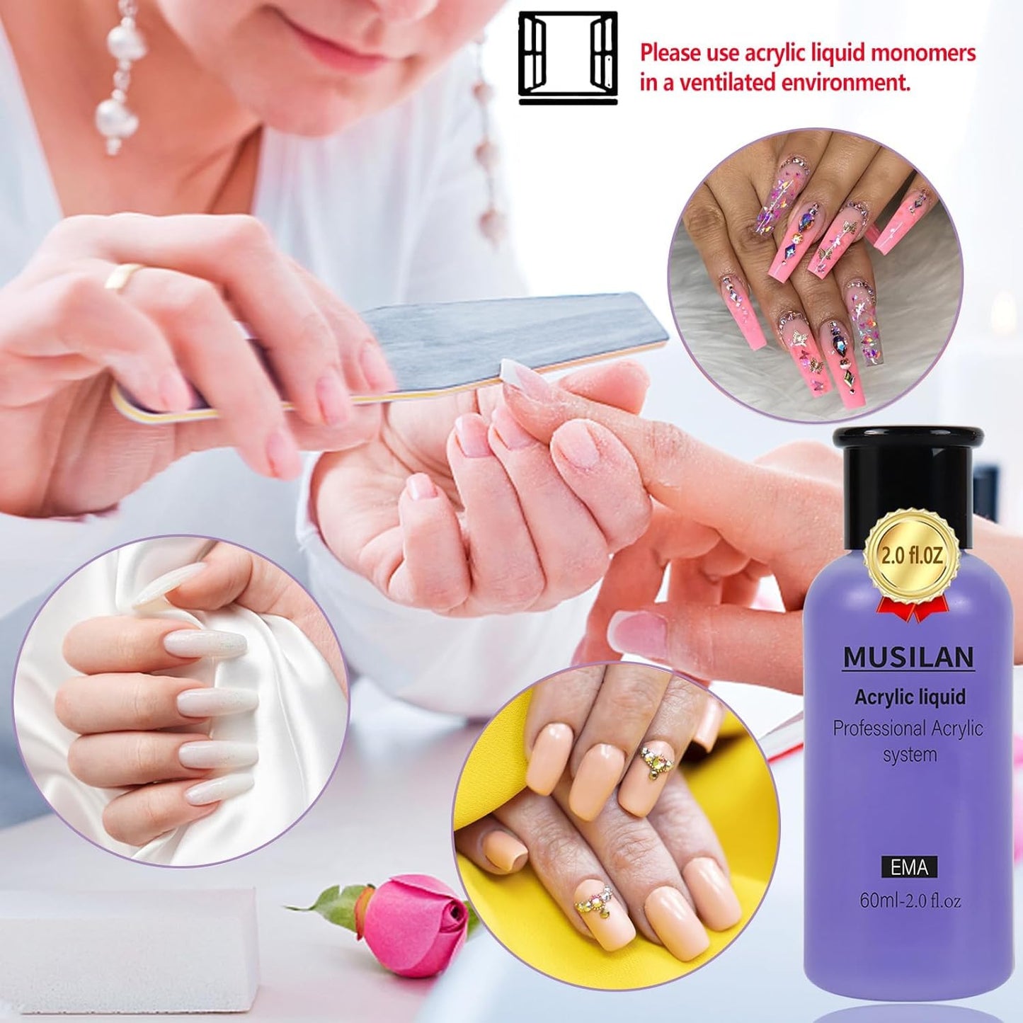 Skiennix Monomer Acrylic Nail Liquid - Professional 6oz | MMA-Free, Quick Dry for Nail Art