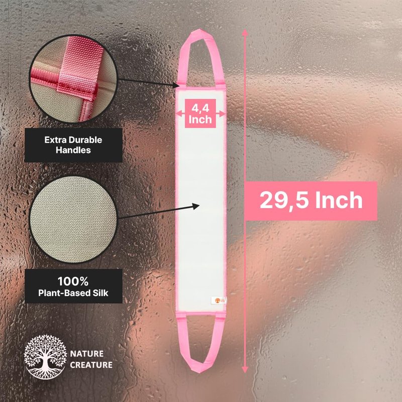 Nature Creature Silk Exfoliating Back Scrubber For Shower – 29.5” Double Handle Body Scrubber – Premium Spa Quality Bath Exfoliator for Men & Women, Easy to Use & Quick-Dry