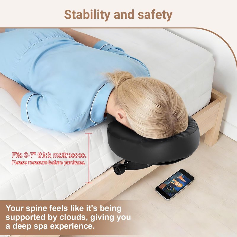 Hdenmist Universal Adjustable Massage Table Face Cradle & Headrest, Memory Foam Face Pillow Cushion for 3-7 Inch Mattress, Massage Table Headrest for Eye Surgery Recovery, Salon SPA Massage Bed Black
