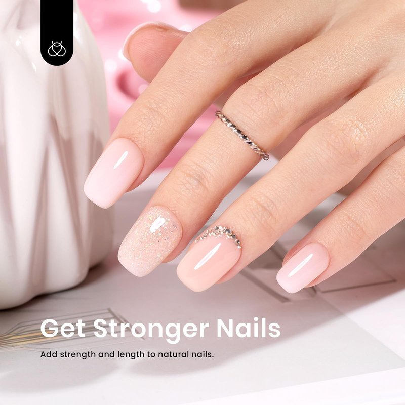 Beetles Builder Gel for Nails, 8 in 1 Jelly Nude Gel Builder for Building Apex & Extension Strengthener Thin Nails DIY Winter Nails Art Design for Beginner Women, UV & LED Lamp Needed