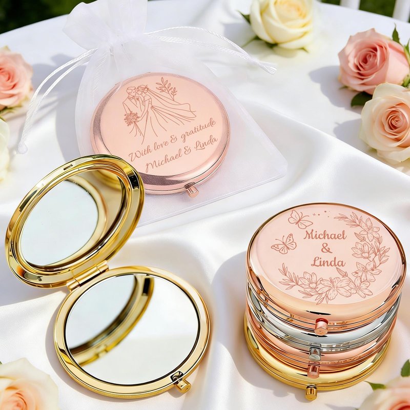 HJX Personalized Compact Mirror Bulk, Custom Pocket Mirror for Women, Small Cute Purse Mirror for Wedding Favors, Bridesmaids, Graduation, Galentine & Sisterhood Gifts (1)