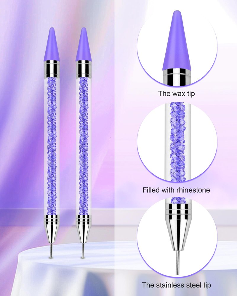 Rhinestone Picker Tool Set,Rhinestone Applicator Tool,Rhinestone Picker Dotting With 4 Extra Purple Replaceable Wax Head and 2 Tweezer (Purple)