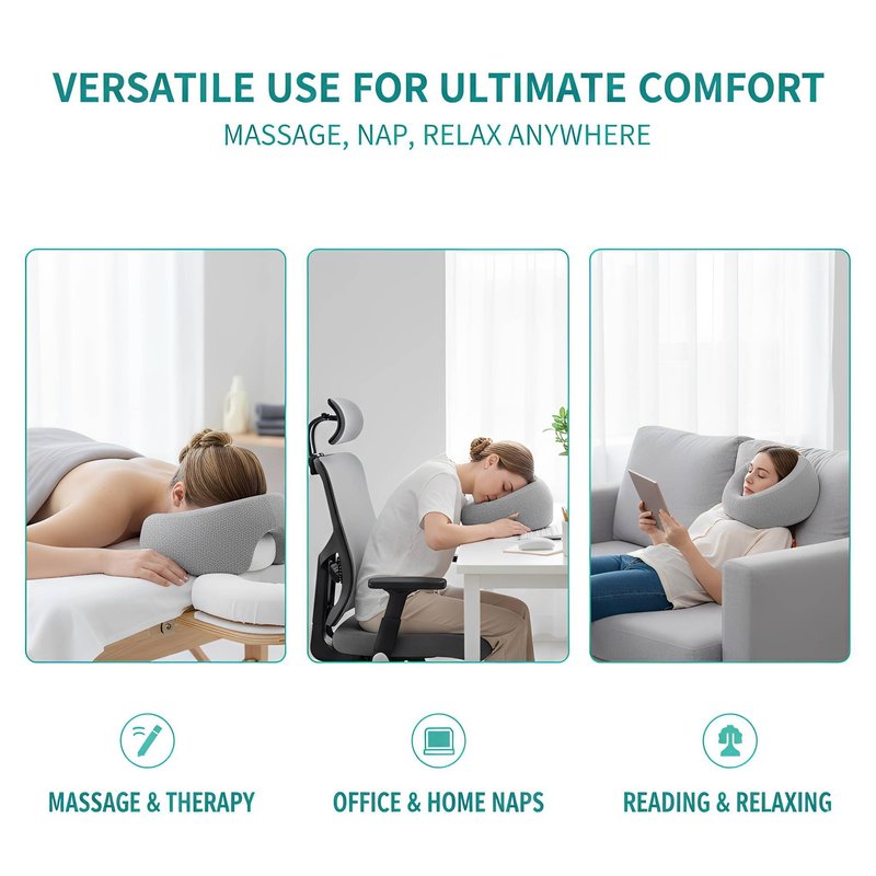 Flaskars Face Down Pillow with Breathable Fabric for Massage Table, Memory Foam Stomach Sleeping Cushion, Massage Face Cradle Headrest for Spa, Eye Surgery Recovery and Relaxation (Gray)