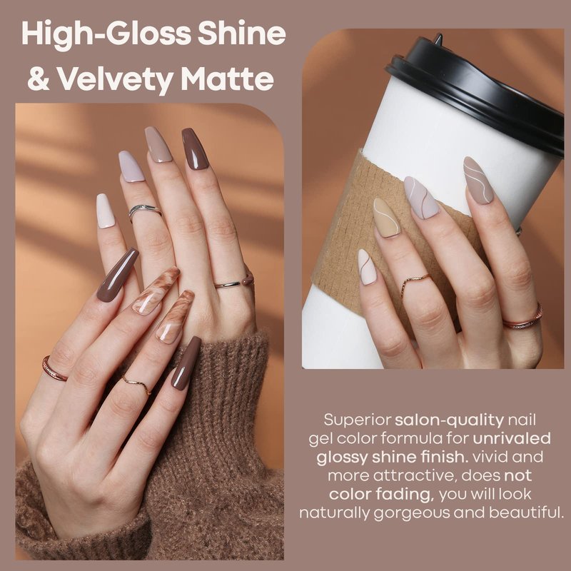 modelones Gel Nail Polish Set - 6 Colors Winter Fall Skin Tone Nude Gel Polish Brown Beige Khaki Nail Gel Polish Set Neutral All Skin Tones Soak Off French Nail Art Manicure DIY Home Salon Gift
