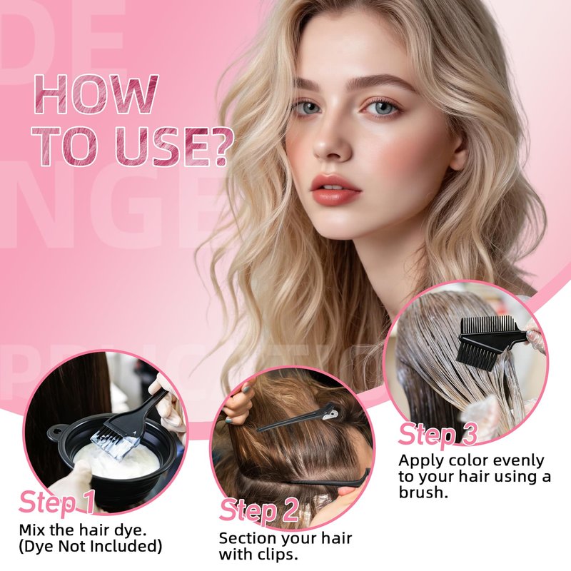 ROOHUA 8 Pcs Hair Coloring Kit - Professional Hair Dye Tools for Home Salon Use with Bowl, Brush, Comb, Clips, Gloves & Shower Cap - Reusable Supplies (8, Black)
