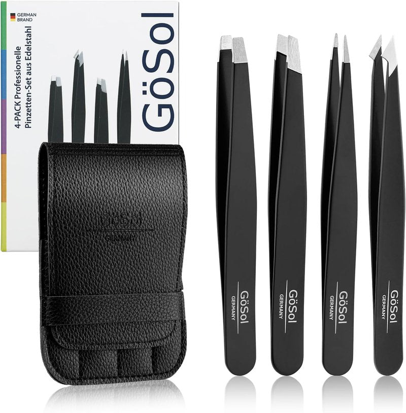 Regine Switzerland Tweezers Set - 4Pcs Professional Stainless Steel Eyebrow Tweezers for Precision Hair Removal