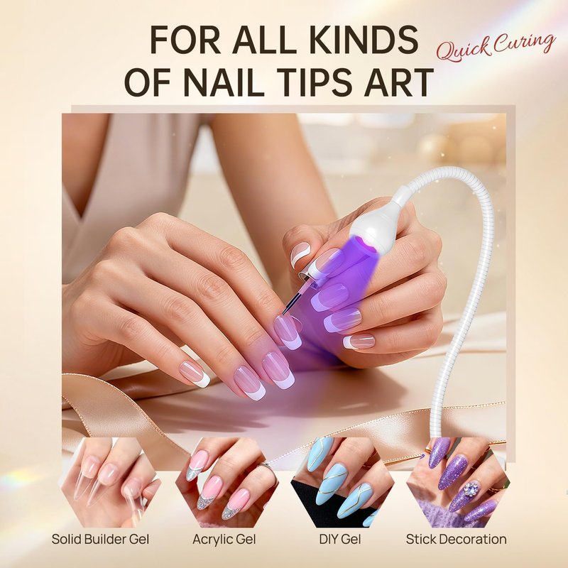 AORAEM LED Nail Lamps 3W Flexible Gooseneck Lamp Quicky Dry Nail Manicure Dryer Gel Polish Curing Light Plug Play Portable Flash Cure Light for Gel Nails Home DIY Professional Nail Tools White