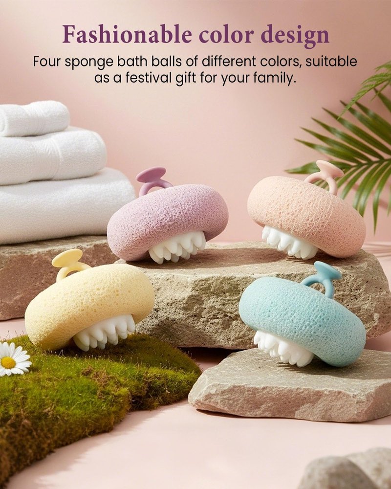 2Pcs Super Soft Sunflower Suction Cup Bath Ball, 2-in-1 Super Soft African Exfoliating Shower Towel Net Sponge Bath Ball, Exfoliating Bath Net Sponge Body Scrubber Shower Ball for Men Women (Purple)