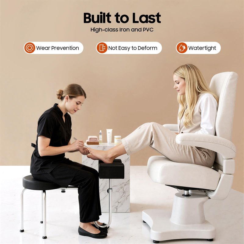 Pyroarle Portable Pedicure Foot Rest Stool, Adjustable Height, Black, for Spa, Beauty Salon, Studio