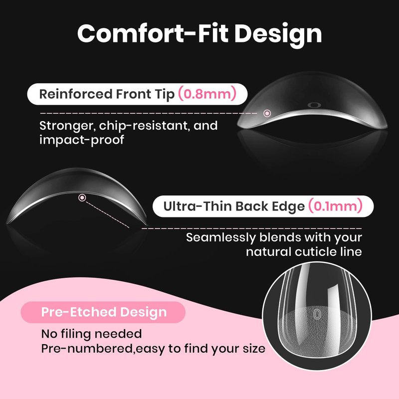 Beetles Gel Nail Kit Etch-X, Square Short, 288pcs 12 Sizes Nail Tips, 3Pcs 15ml HEMA-Free Nail Glue Top Coat & Base Gel Set, with Mini Lamp, Press On Nail, Long Lasting Extension DIY Set at Home