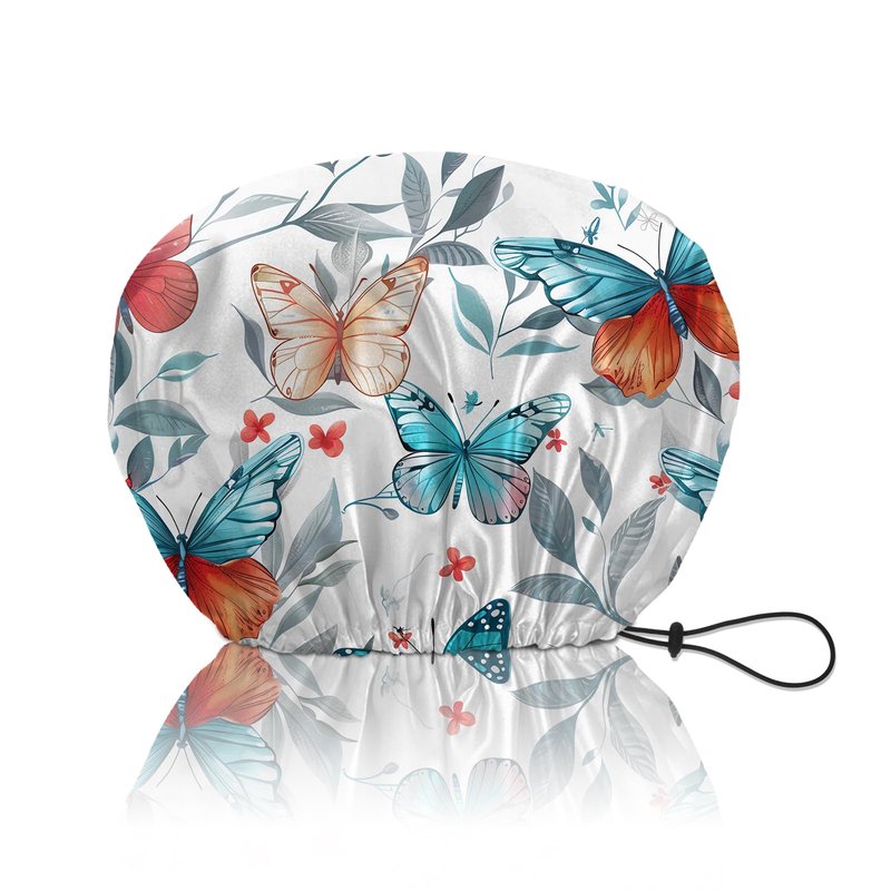 BHAHB Shower Cap Reusable Double Layer Adjustable Elastic Waterproof EVA Hair Bath Caps for Women Girls Cute Aesthetic-Butterfly