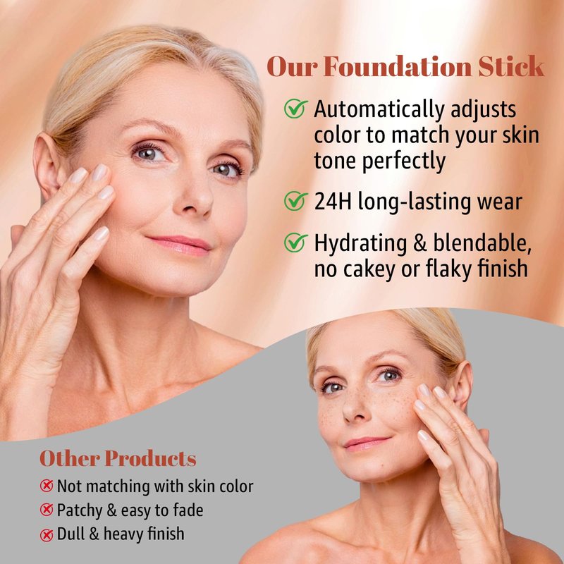 Color-Changing Foundation Stick, 2-in-1 Dual-Ended Foundation with Detachable Brush, Skin Matching Foundation Face Makeup Lightweight Non-Greasy Moisturizing and Smooth (3#Medium)