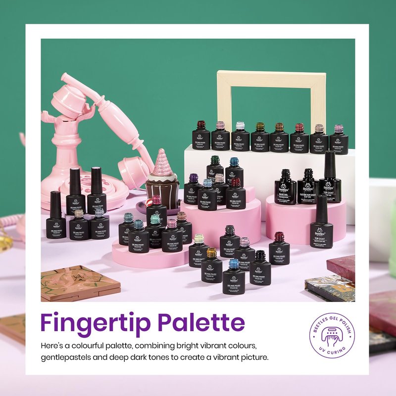 beetles Gel Nail Polish Set – 32 Colors Gel Polish Kit with Base Top Coat Pink Red Blue Purple Green Yellow Brown Black White Soak Off UV LED Nail Art DIY Summer Manicure Gift for Women