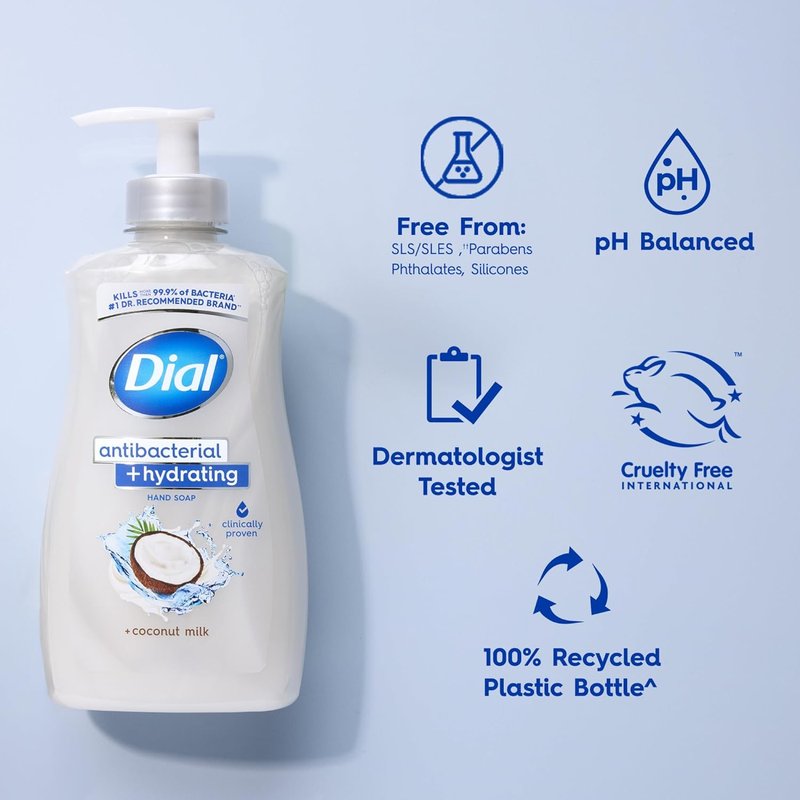Dial Antibacterial Liquid Hand Soap - Hydrating Coconut Milk Formula | 11oz, Pack of 4