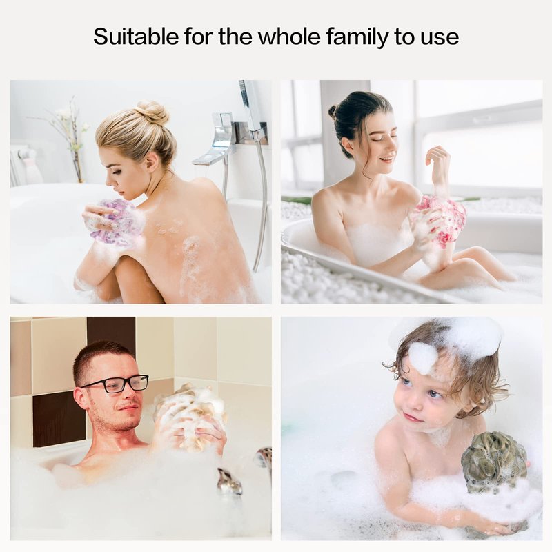 Fishent Loofah Bath Sponge Shower Loofahs, 4 Pack Soft Loofa Exfoliating Body Scrubber Mesh Shower Puff Pouf Ball Luffa for Men and Women(50g/pcs) (Black)