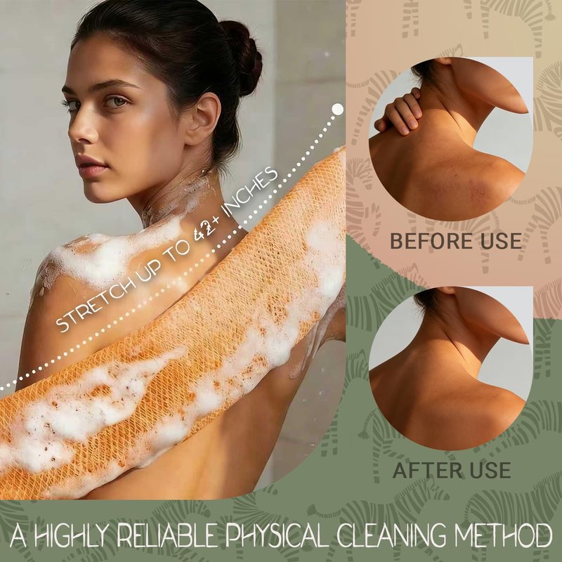 JACCOBEE African Net Sponge Authentic - 4 Pack Long Exfoliating Bath Net Sponge, Bath Loofah, Daily Back Scrubber, Suitable for All Skin Types