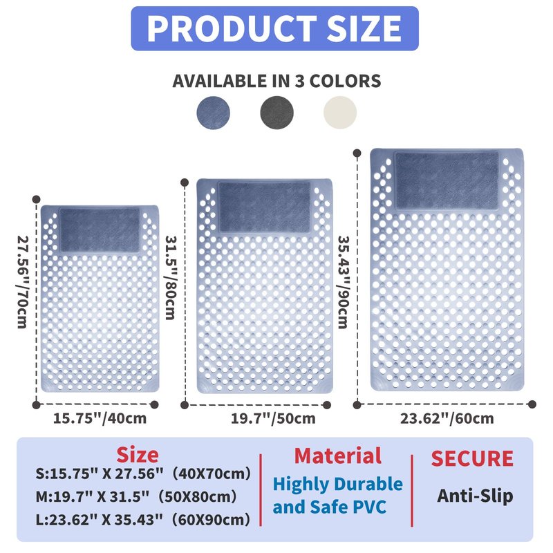Merleu Bath Tub Shower Mat with Soft Shower Foot Scrubber Mat for Massage,Non Slip Bathtub Mat with Strong Suction Cups, Silicone Shower Foot Scrubber Mat (Dusty Blue, 31.5" X 19.7"(Rectangular))